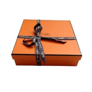 HERMES Authentic Orange Square Gift Box with Ribbon